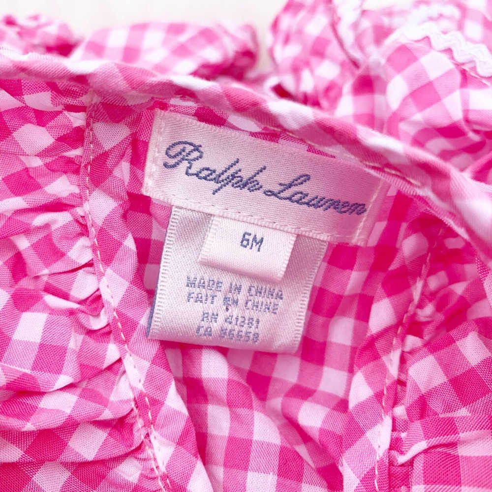 Ralph Lauren Pink Gingham Apron Bubble Romper | 6M - Picture 5 of 6